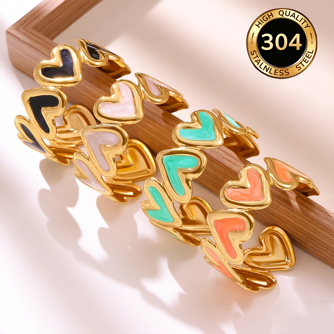 Women's Romantic Dripping Glaze Heart Opening Cuff Bangle